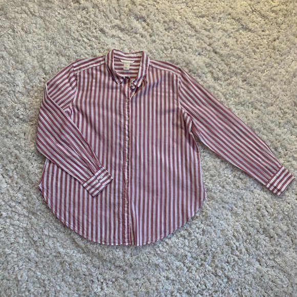 H&M Tops - Striped Pink Button Down Shirt
